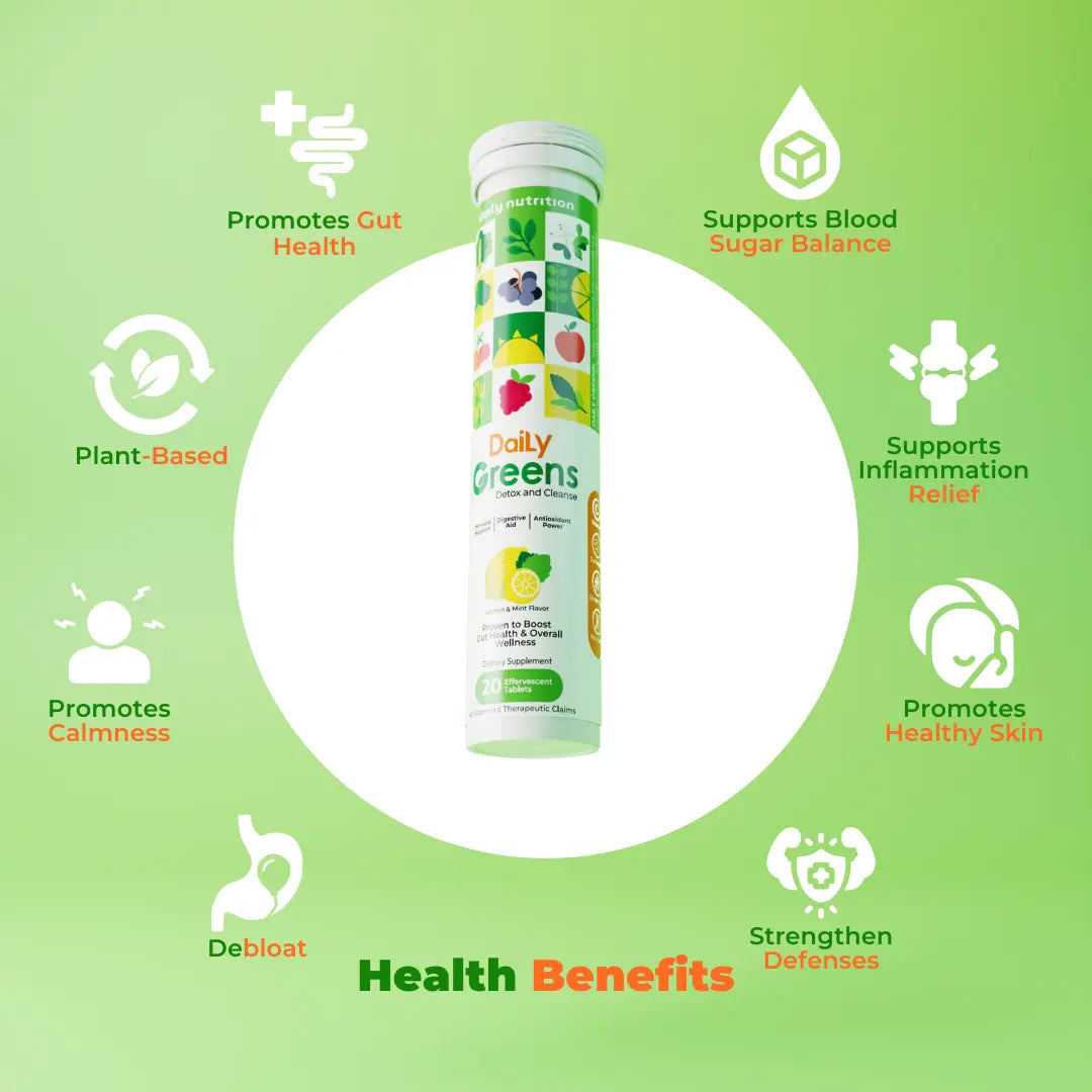 Daily Greens Detox & Cleanse – Detox Naturally with Superfood-Packed Effervescent Tablets (20 Tabs)